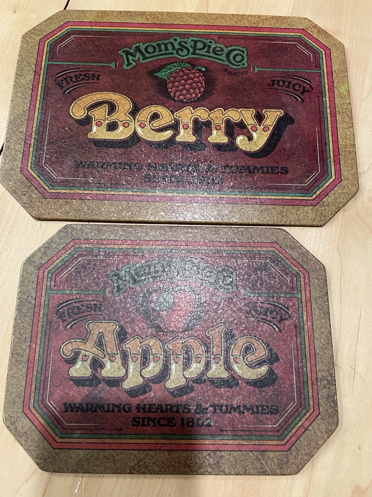 Vintage Mom\'s Pie Co. Trivet Set 2 Heat Resistant Apple/Berry