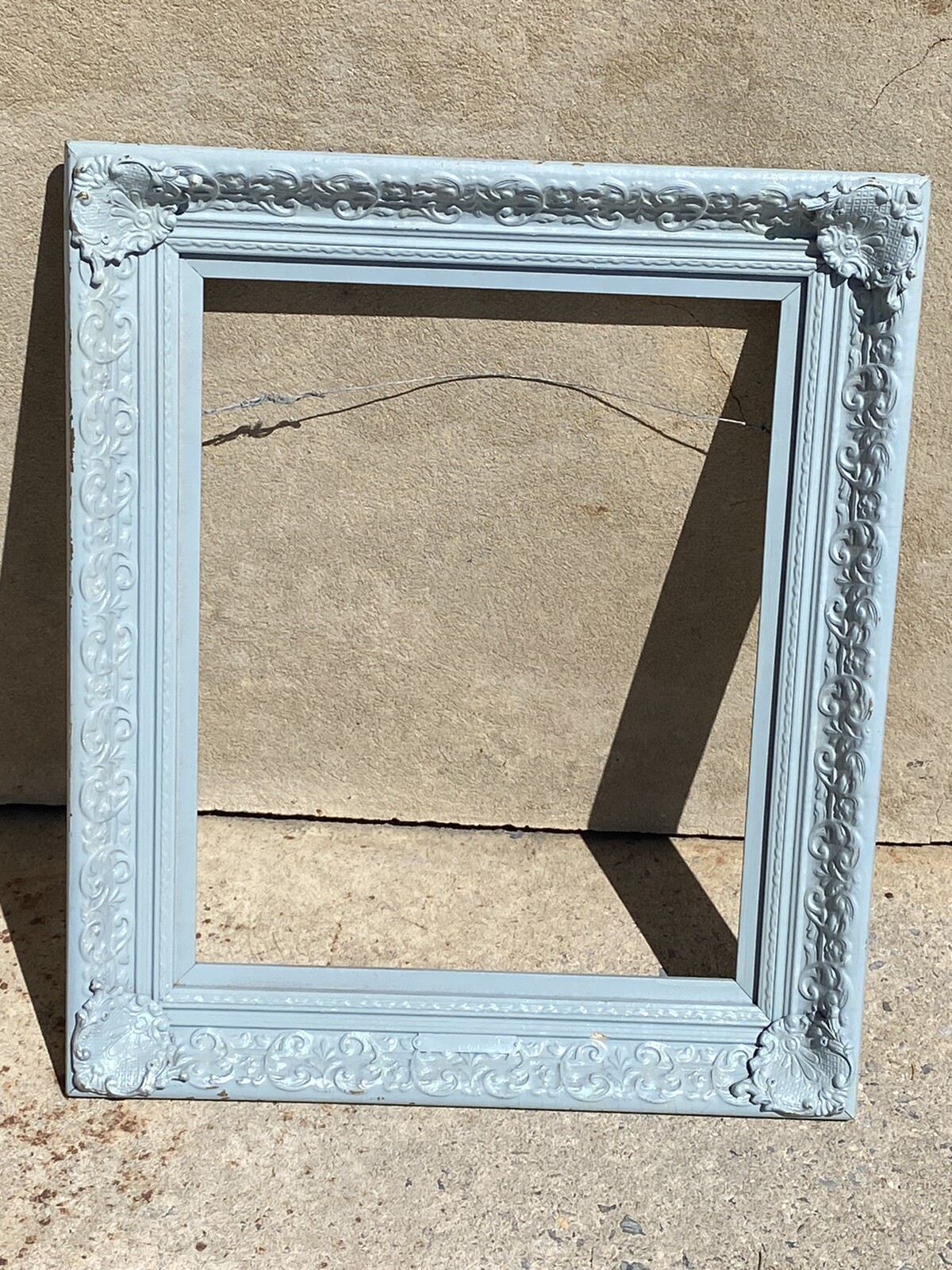 ANTIQUE ORNATE WOOD FRAME POWDER BLUE 26 X 22”