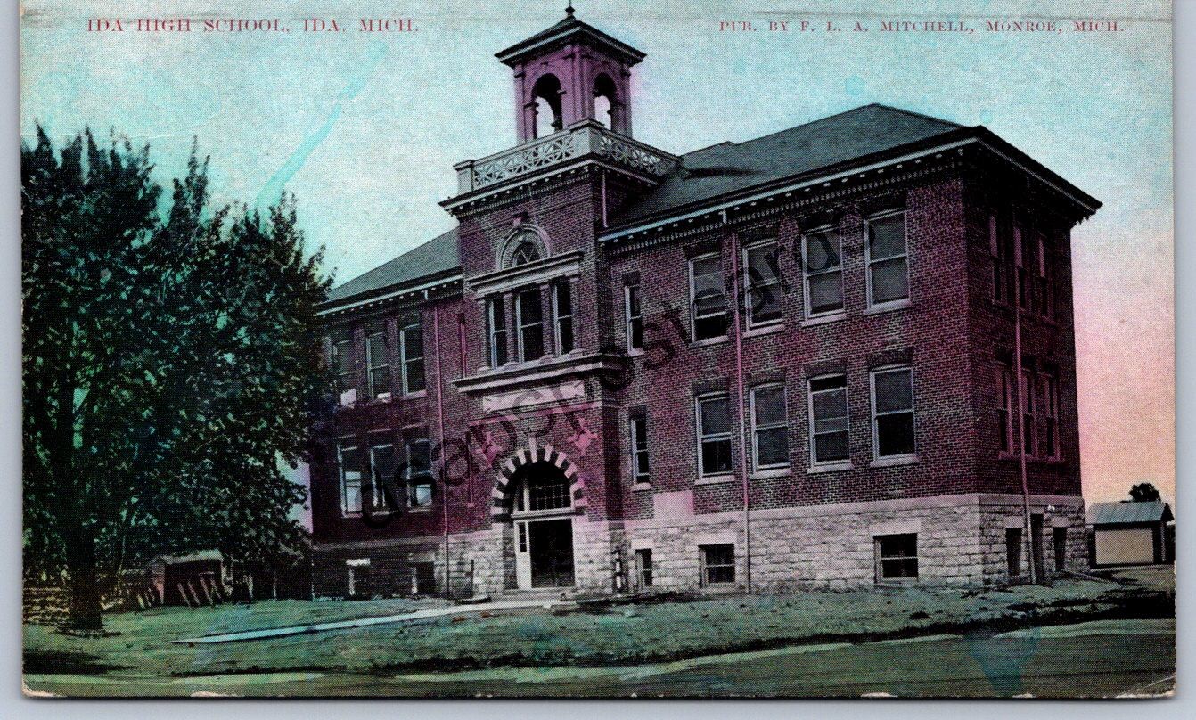 K50/ Ida Michigan Postcard c1910 Ida High School Building 332