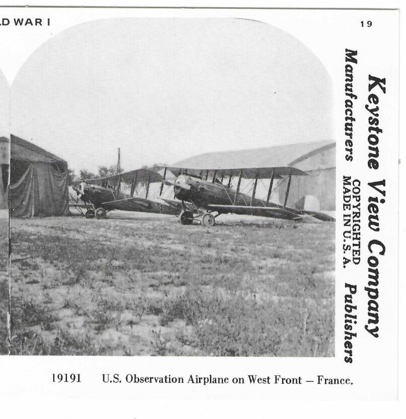 US Observation Airplane on West Front, France, WWI, 1978 Reproduction Stereoview