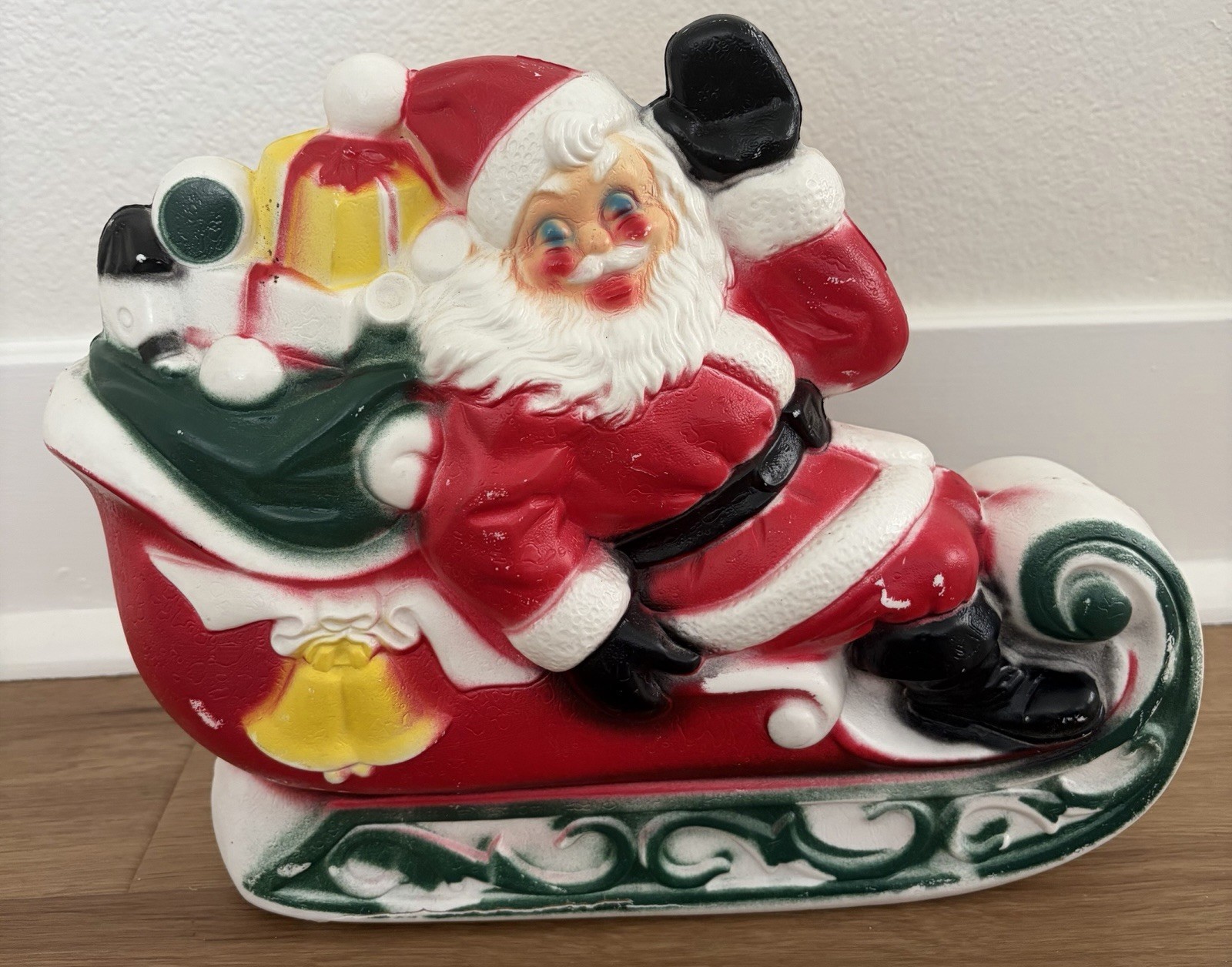 Vintage 1970 Empire Corp Plastic Santa in Sleigh Blow Mold Tabletop Decor USA