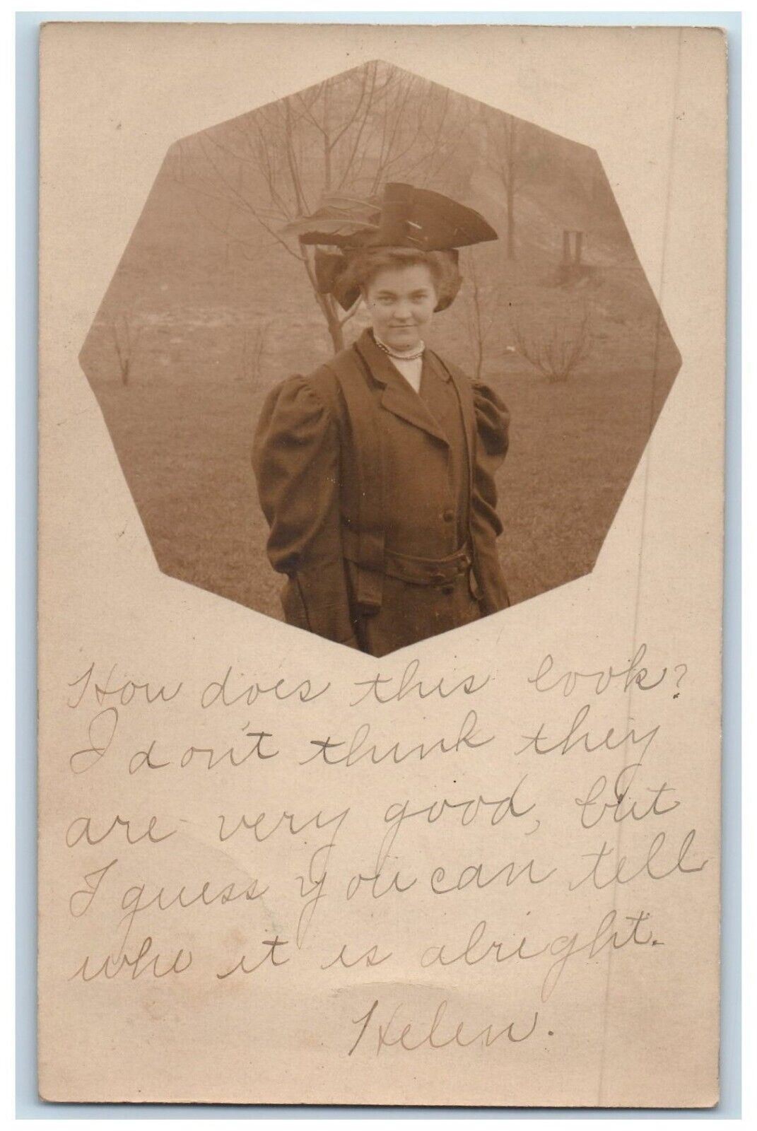 c1920's Candid Woman Hat Evans City Pennsylvania PA RPPC Photo Posted Postcard