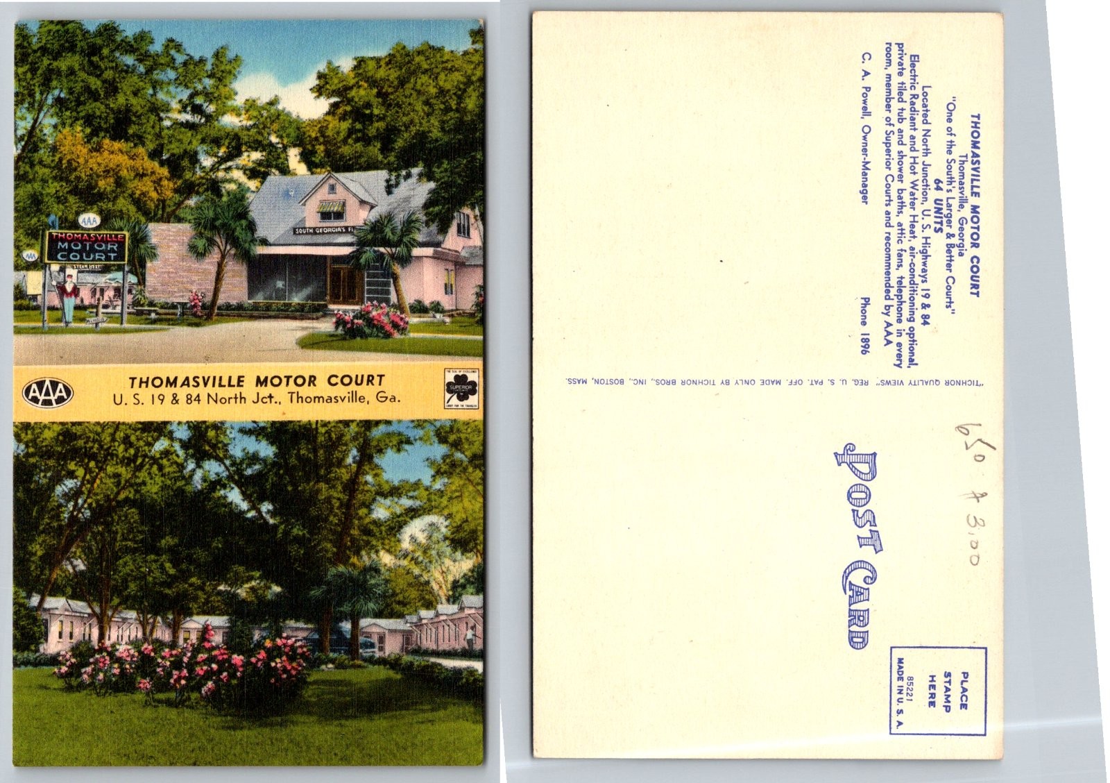 Standard Thomasville Motor Court Georgia Postcard