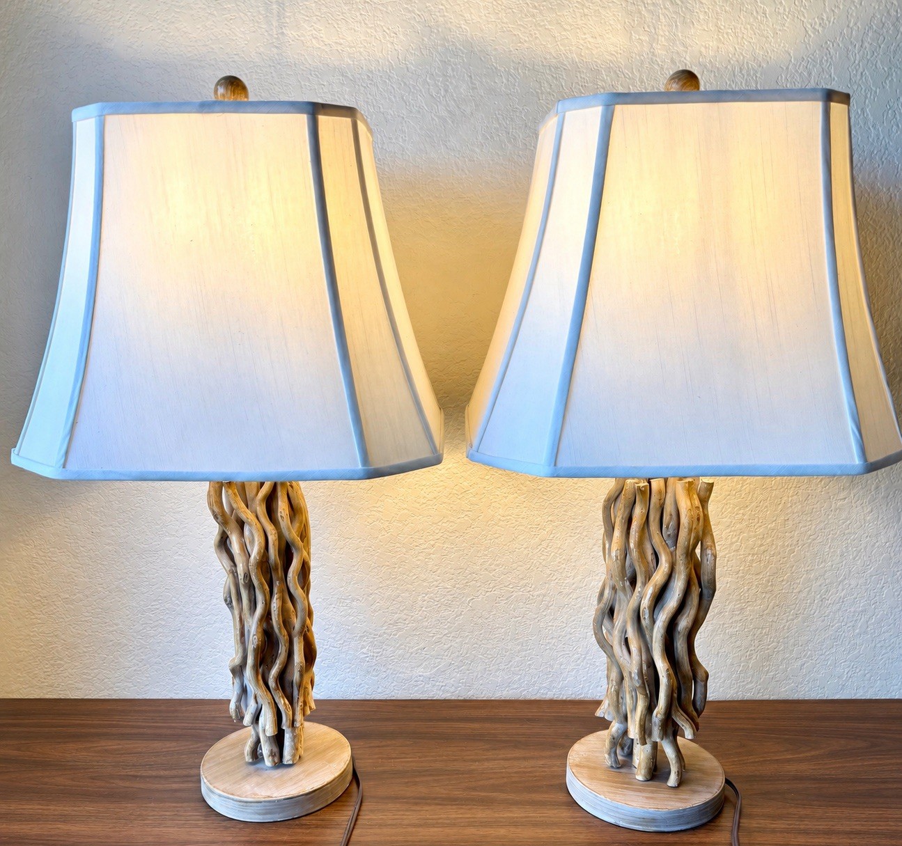 Pair of Real Wood Branch Table Lamps With Shades – 29” Tall