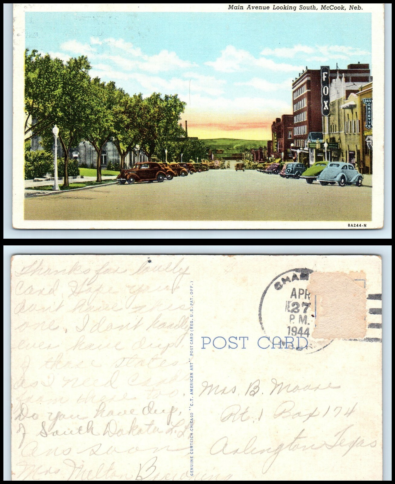 NEBRASKA Postcard - McCook, Main Avenue Looking South K20