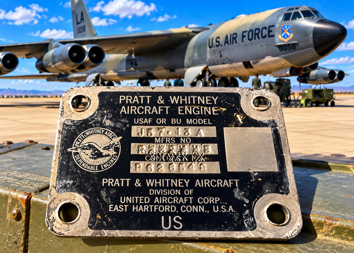 PRATT & WHITNEY J-57 TURBO JET ENGINE DATA PLATE- B-52