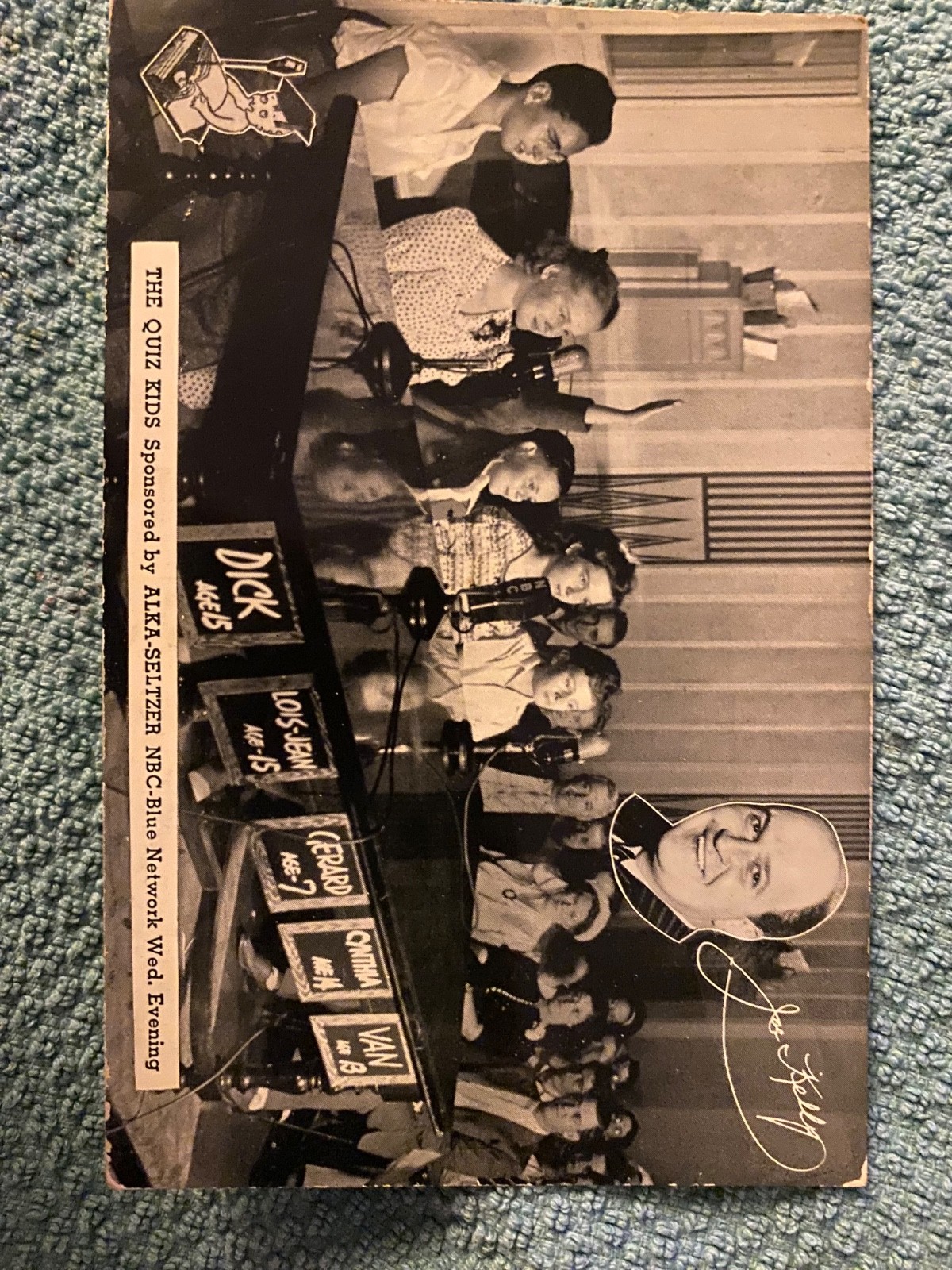 Vintage 1941 Quiz Kids Radio Show Postcard Alka-Seltzer NBC Blue Joe Kelly Chica