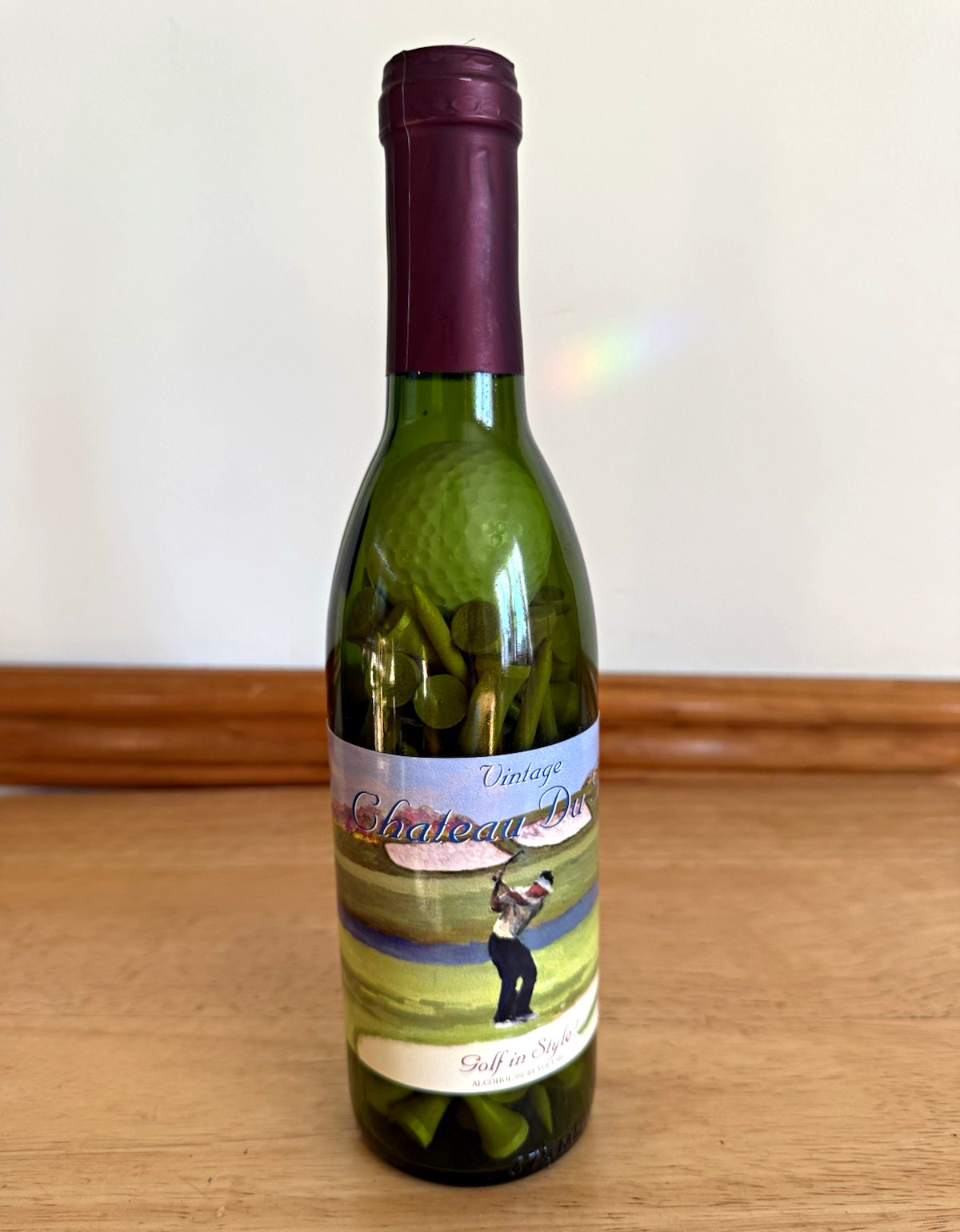Chateau Du Vintage Golf in Style Vintage Wine Bottle, Green