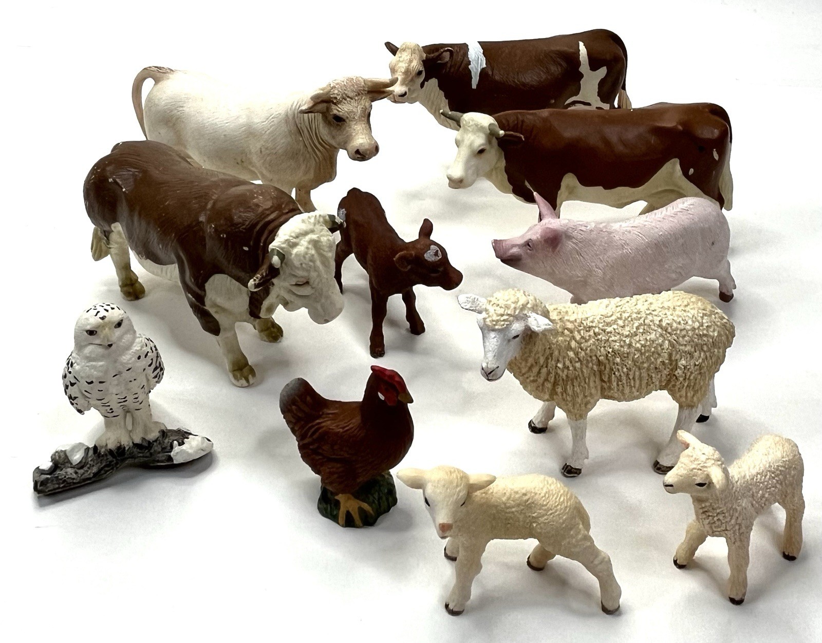 Schleich Cows Pig Sheep Chicken Owl Farm Animal Hereford & Charolais Bull 10-Lot