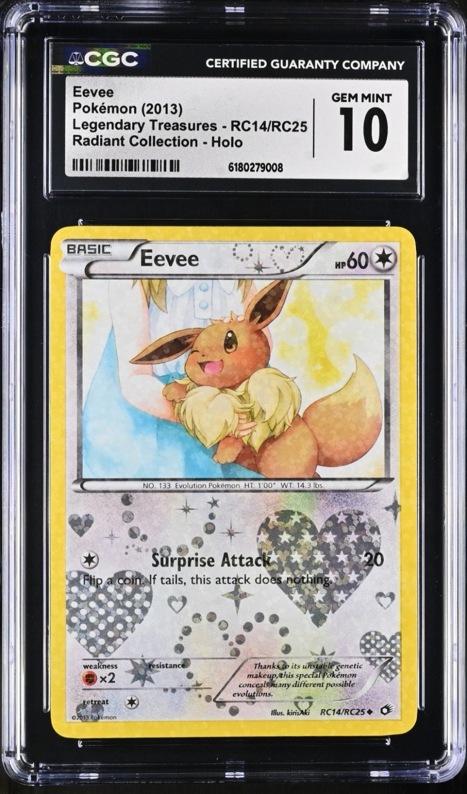 2013 Eevee RC14/RC25 Legendary Treasures: Radiant Collection Holo CGC 10 Pop 21