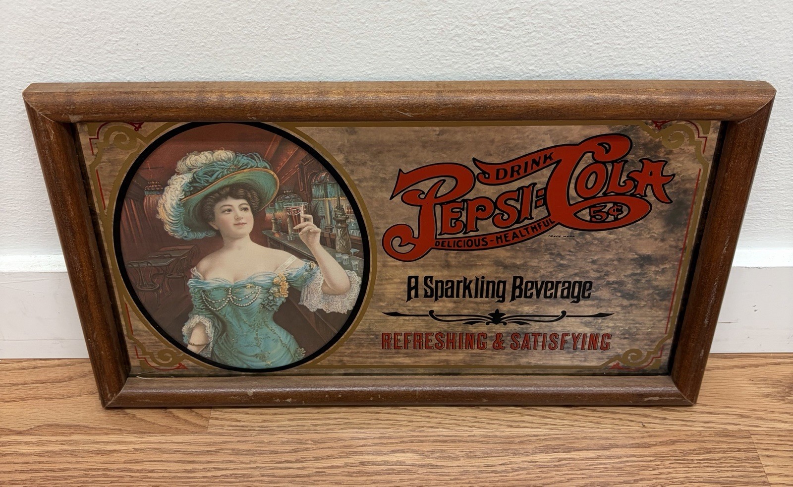 Vintage Pepsi Cola Gibson Girl Advertising Sign Mirror 16”x 9”