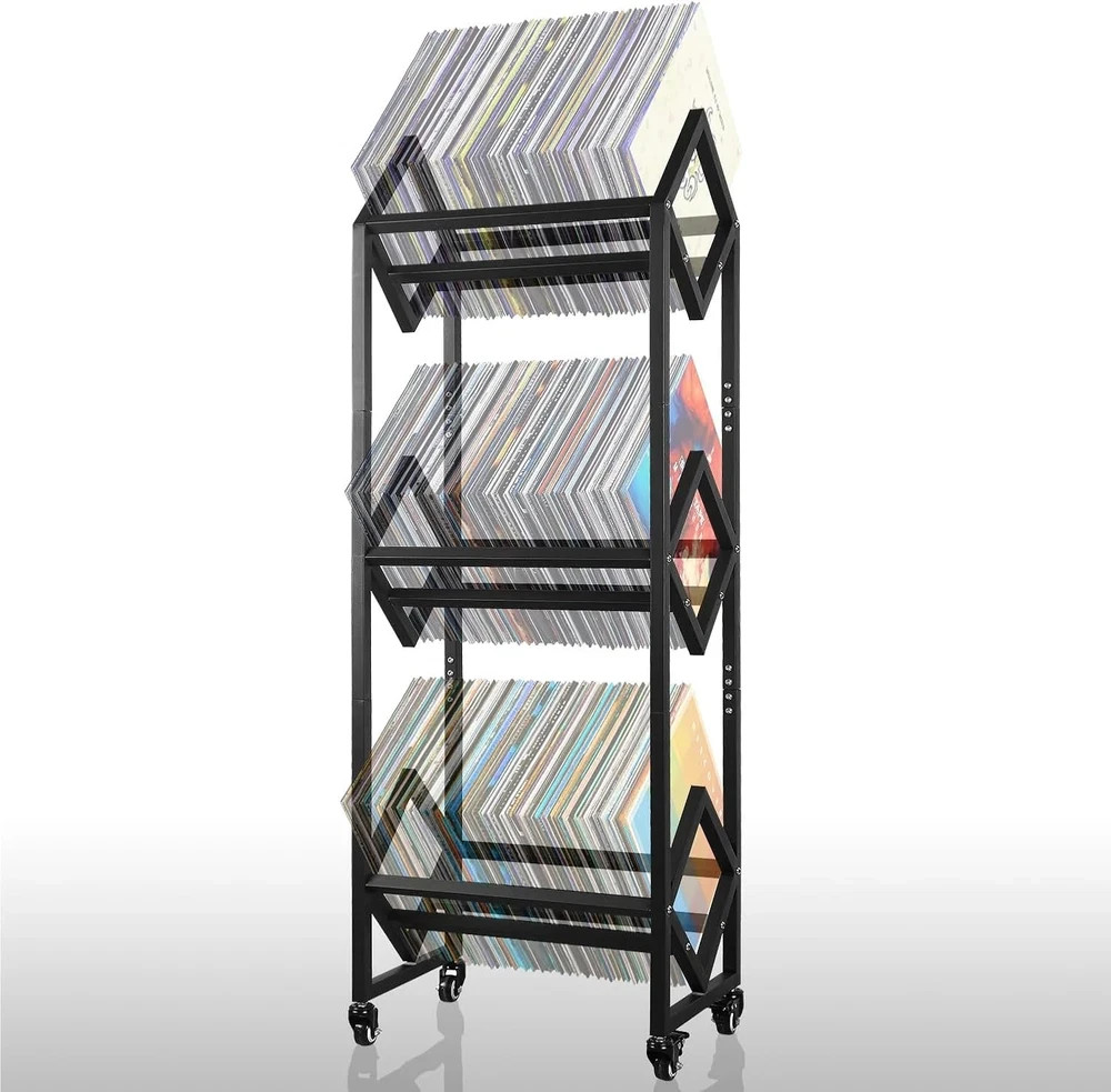 Adjustable 3-Tier Record Holder Rack for 300 LPs - Stylish Album Display Stand