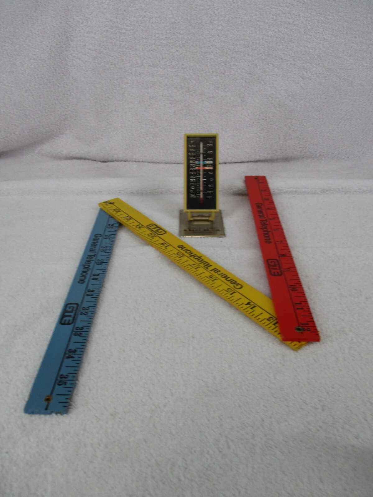 GTE Wooden Folding Yarstick Vintage Goshen Sash & Door Thermometer Indiana Phone