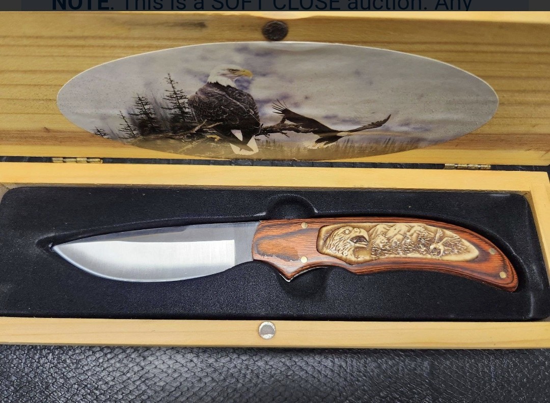 Bald Eagle Hunting Knife w/ Wooden Display Case