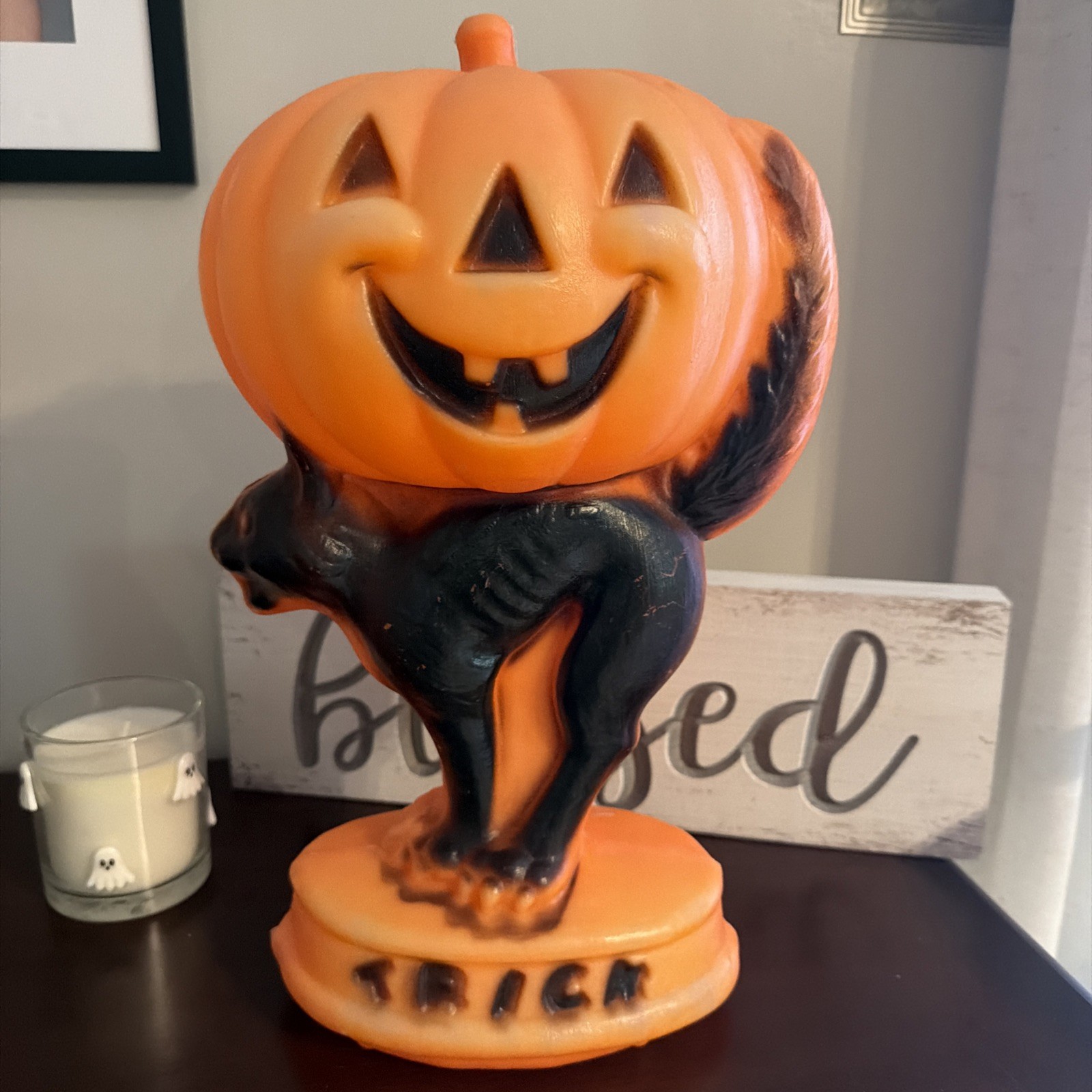 Vintage Halloween Pumpkin Jack-O-Lantern Black Cat Mold Trick Or Treat 14\