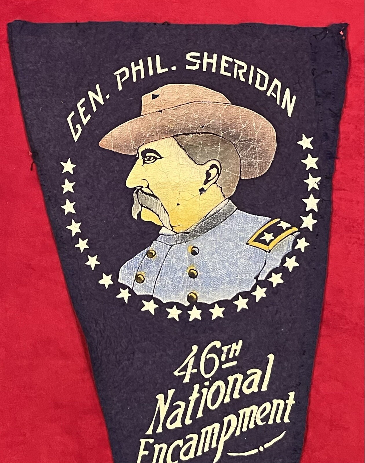 Antique 1912 46th G.A.R. Encampment Los Angeles Pennant w General Sheridan Image