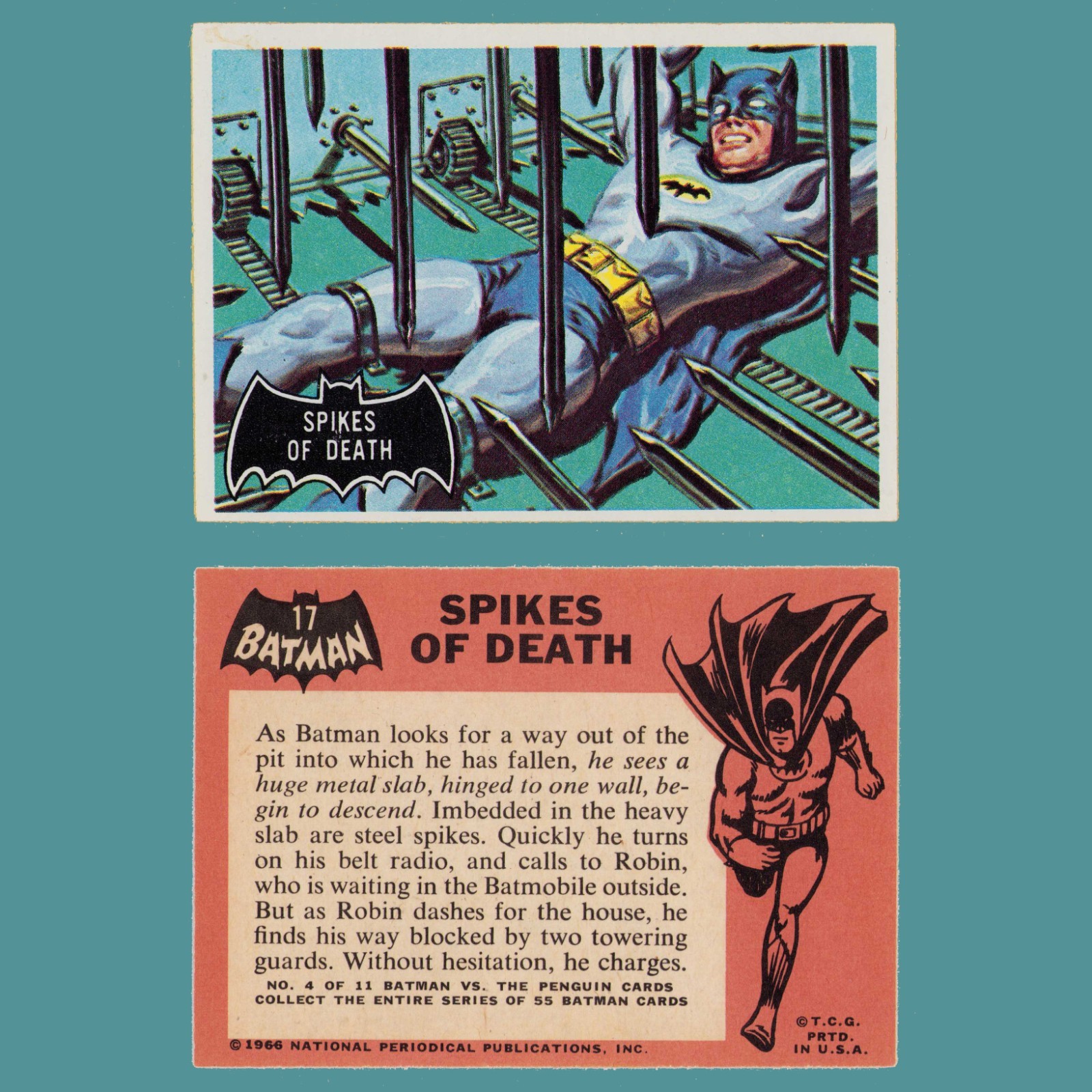 Original 1966 Topps Batman • Black Bat Logo • Card # 17 • Spikes of Death NM