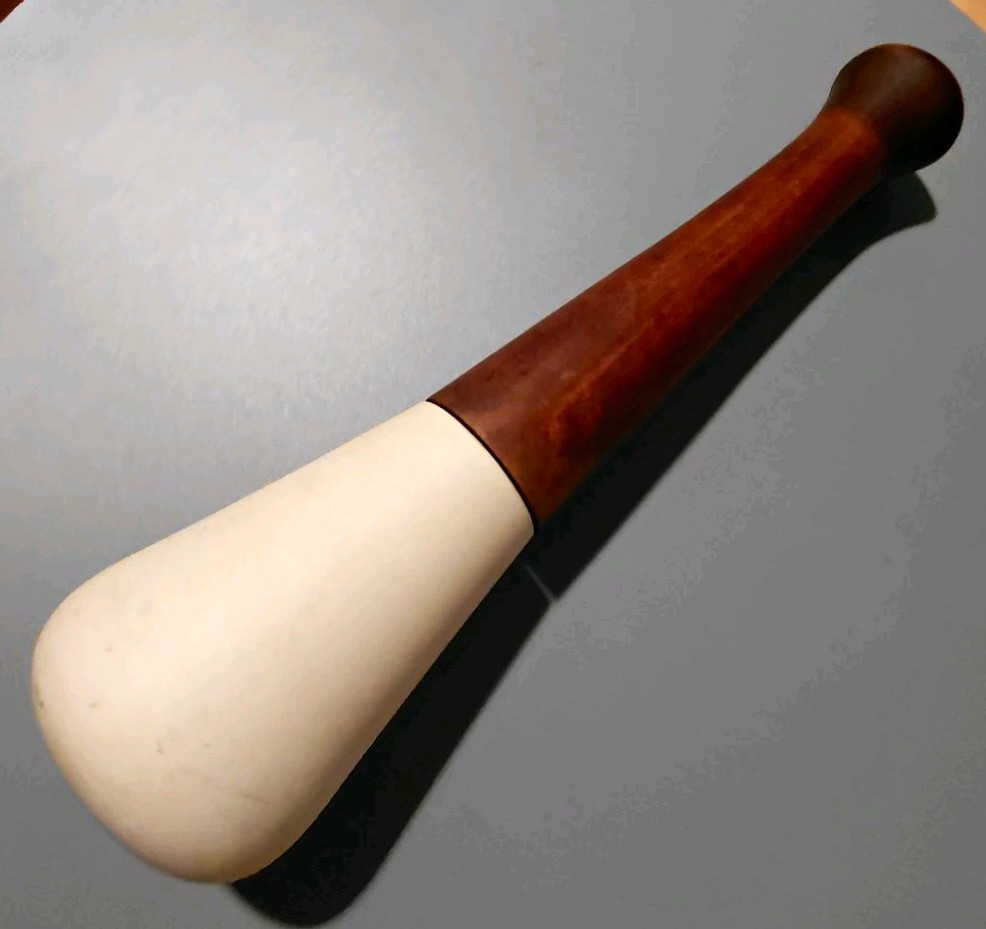 Vintage MORTAR & PESTLE Ceramic & Wood Pharmacy Apothecary HUGE 10” WH3