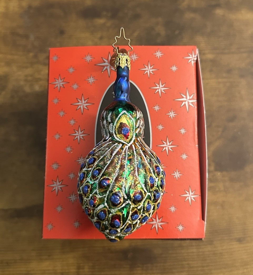 Christopher Radko In Living Color Vintage Jeweled 3” Peacock Retired