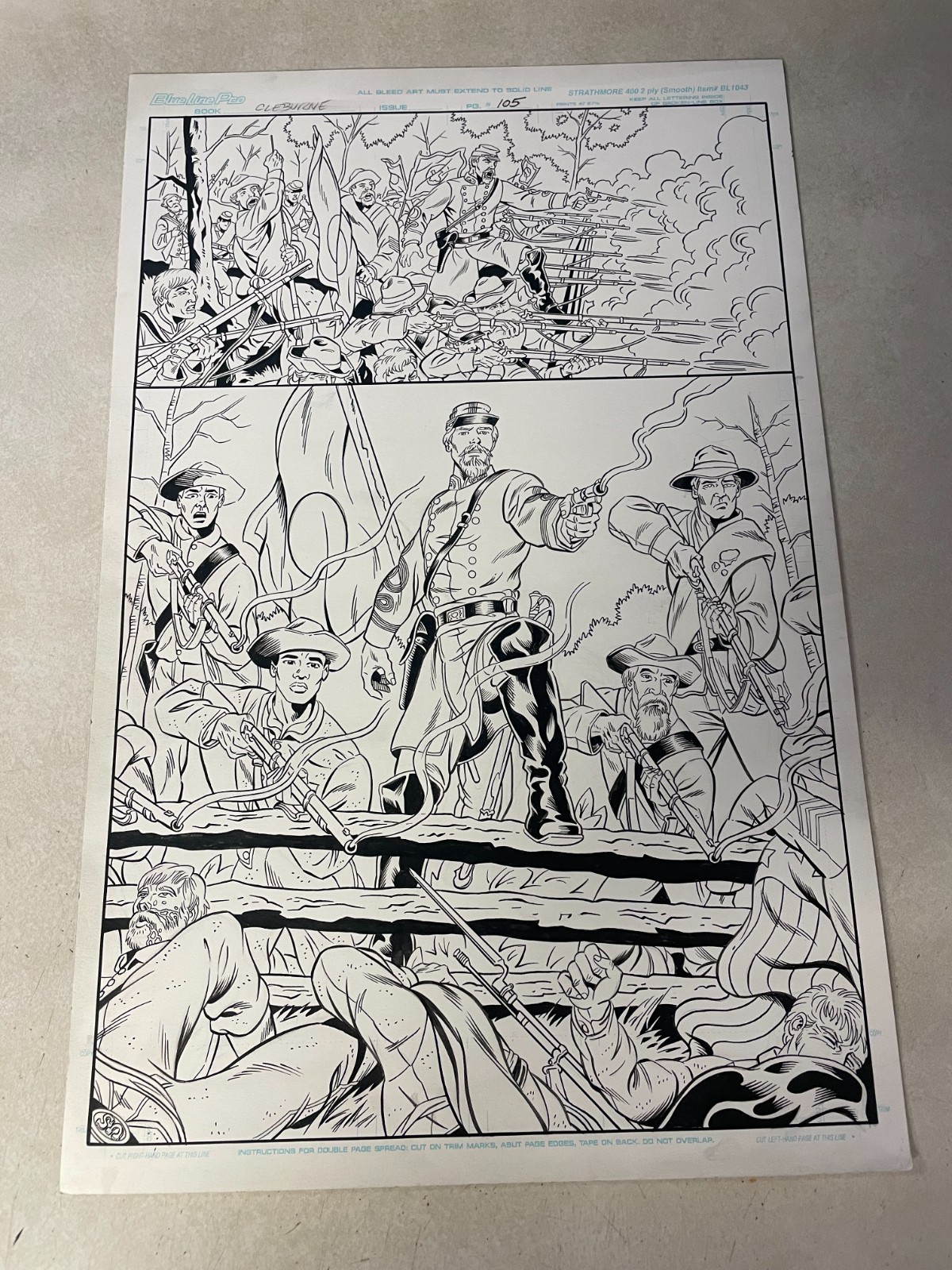 CIVIL WAR original art comic graphic novel CLEBURNE stunning HALF SPLASH GUNFIRE