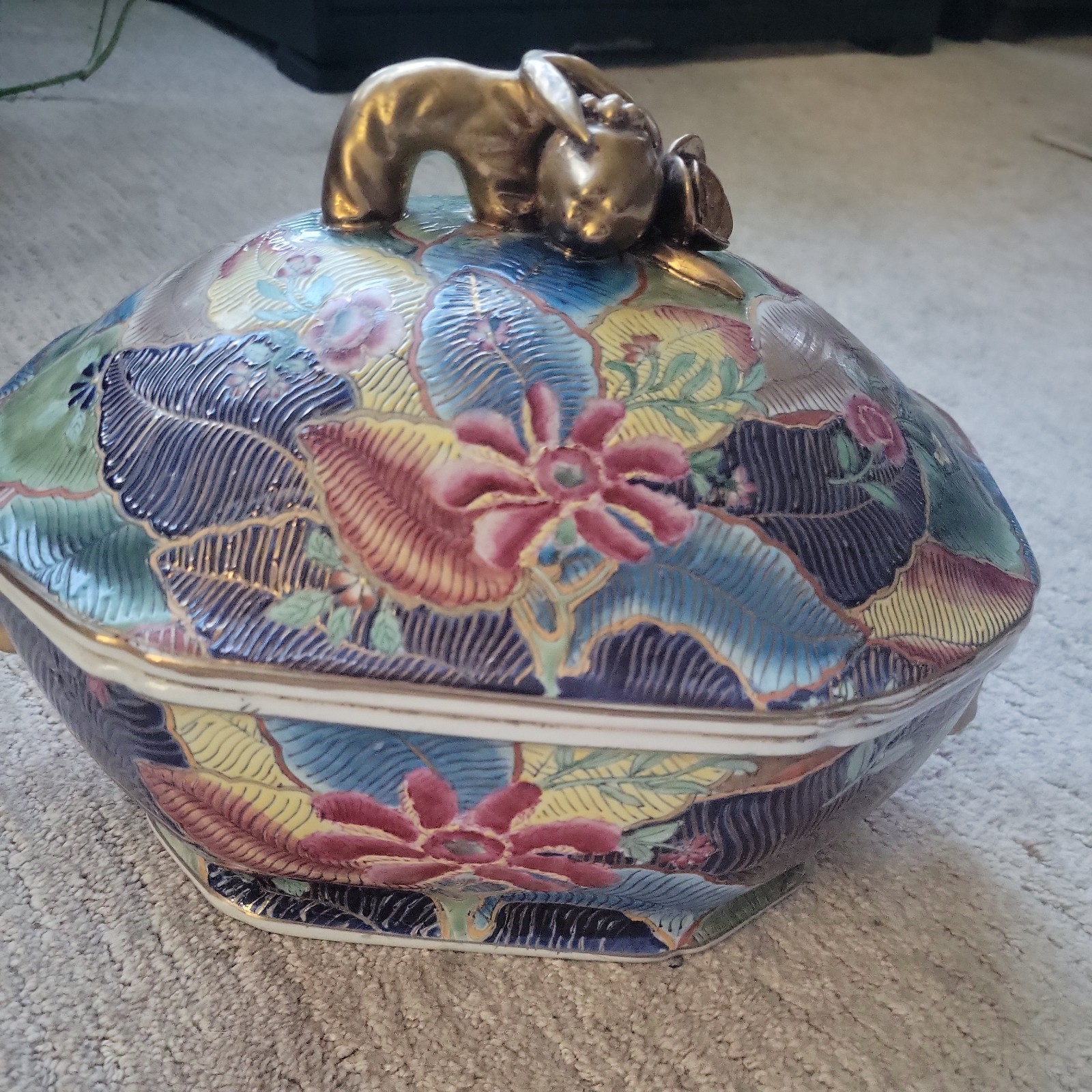 Vintage Satsuma style Tureen W/Lid  Hand Painted Gold Gilded