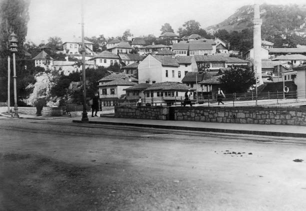 Sarajevo Street scenery on the right a minaret 1910 OLD PHOTO