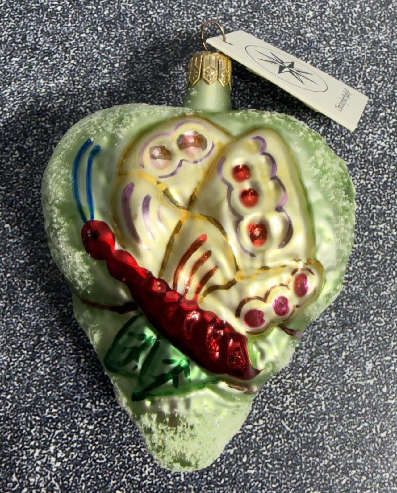 EXTREMELY RARE - Christopher Radko Christmas Ornament - Green Heart w Butterfly
