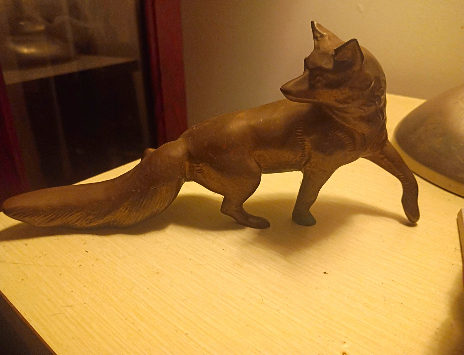 Brown Metal Fox Figurine Sculpture, Antique Finish, Animal Decor, 1 Pack