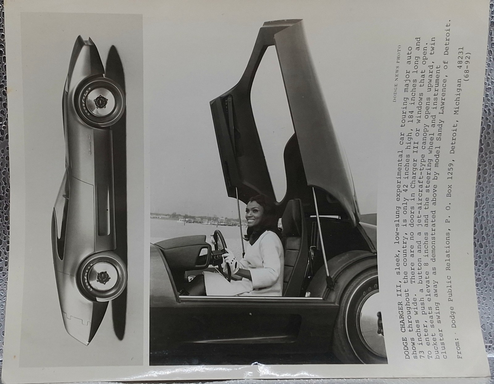 1968 Dodge Charger III Concept Car Sandy Lawrence Black Model 8x10 Press Photo