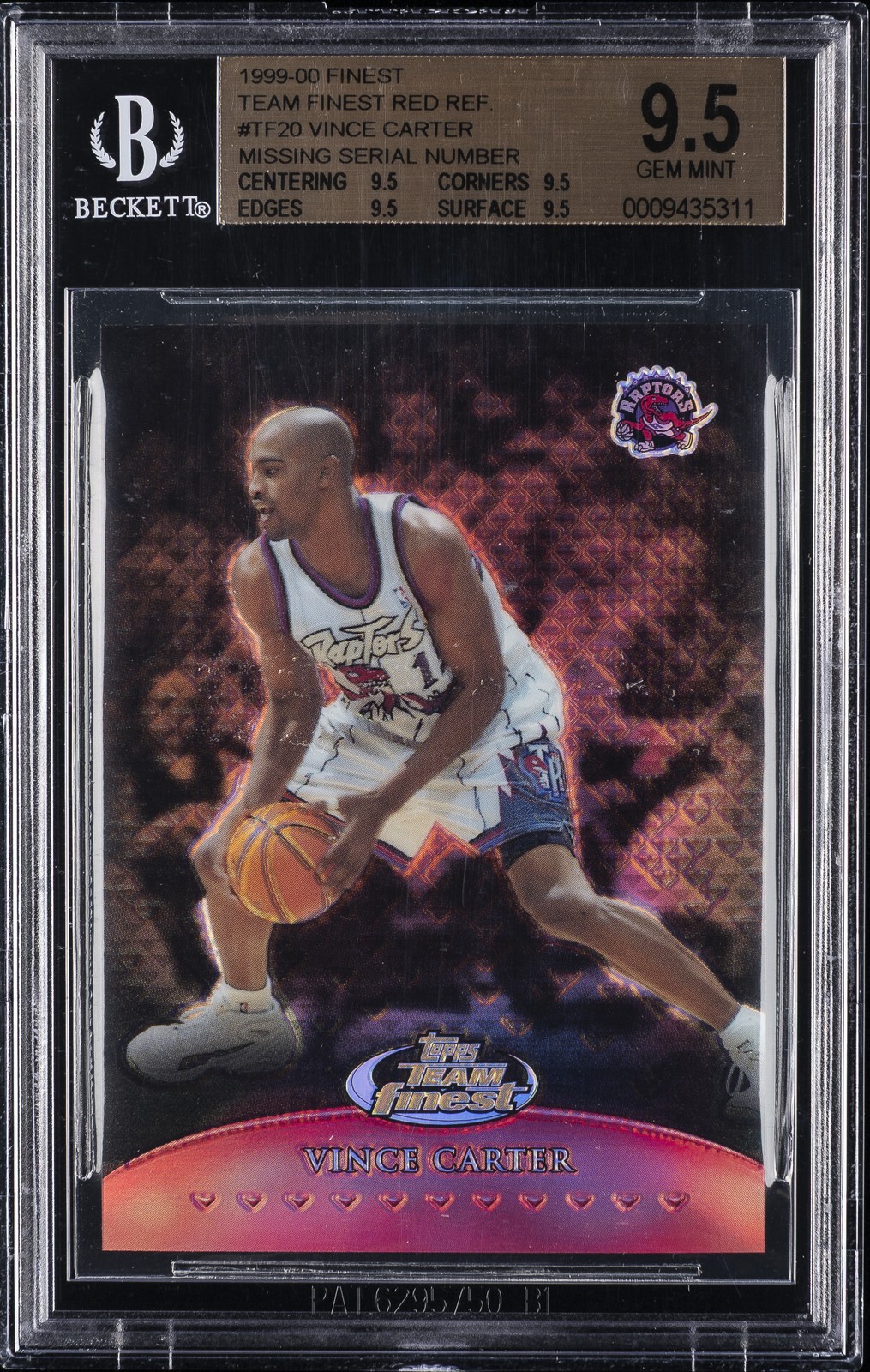 1999-00 FINEST TEAM FINEST RED REF. MISSING SERIAL NUM VINCE CARTER BGS 9.5