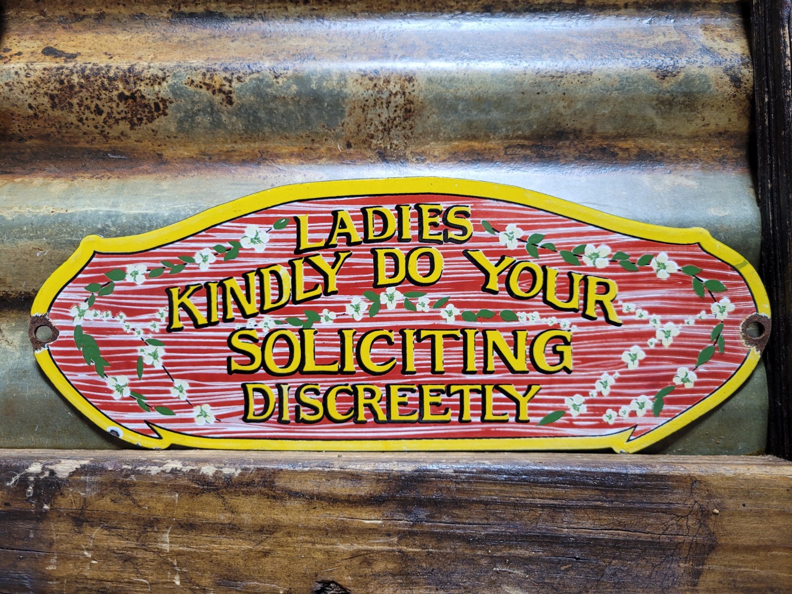 VINTAGE BROTHEL PORCELAIN SIGN RARE OLD LADIES WOMEN GENTLEMANS CLUB STRIP BAR