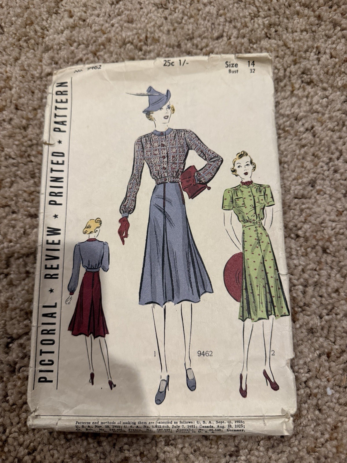 Vintage Pictorial Review Printed Pattern No. 9462 – 1930’ Two-Piece Frock