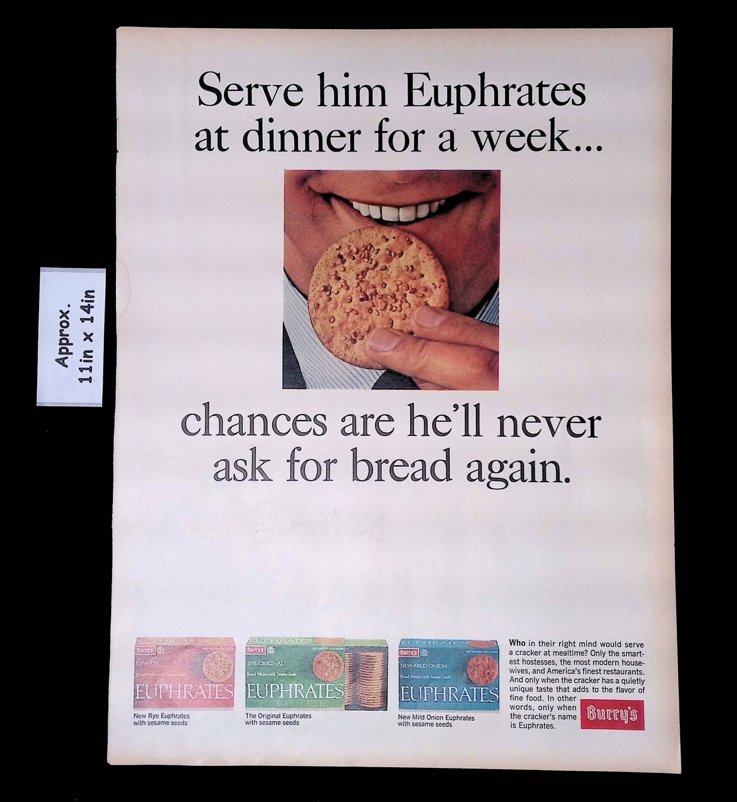 1965 Burry\'s EUPHRATES NEW RYE, THE ORIGINAL & NEW MILD ONION Print Ad 56269
