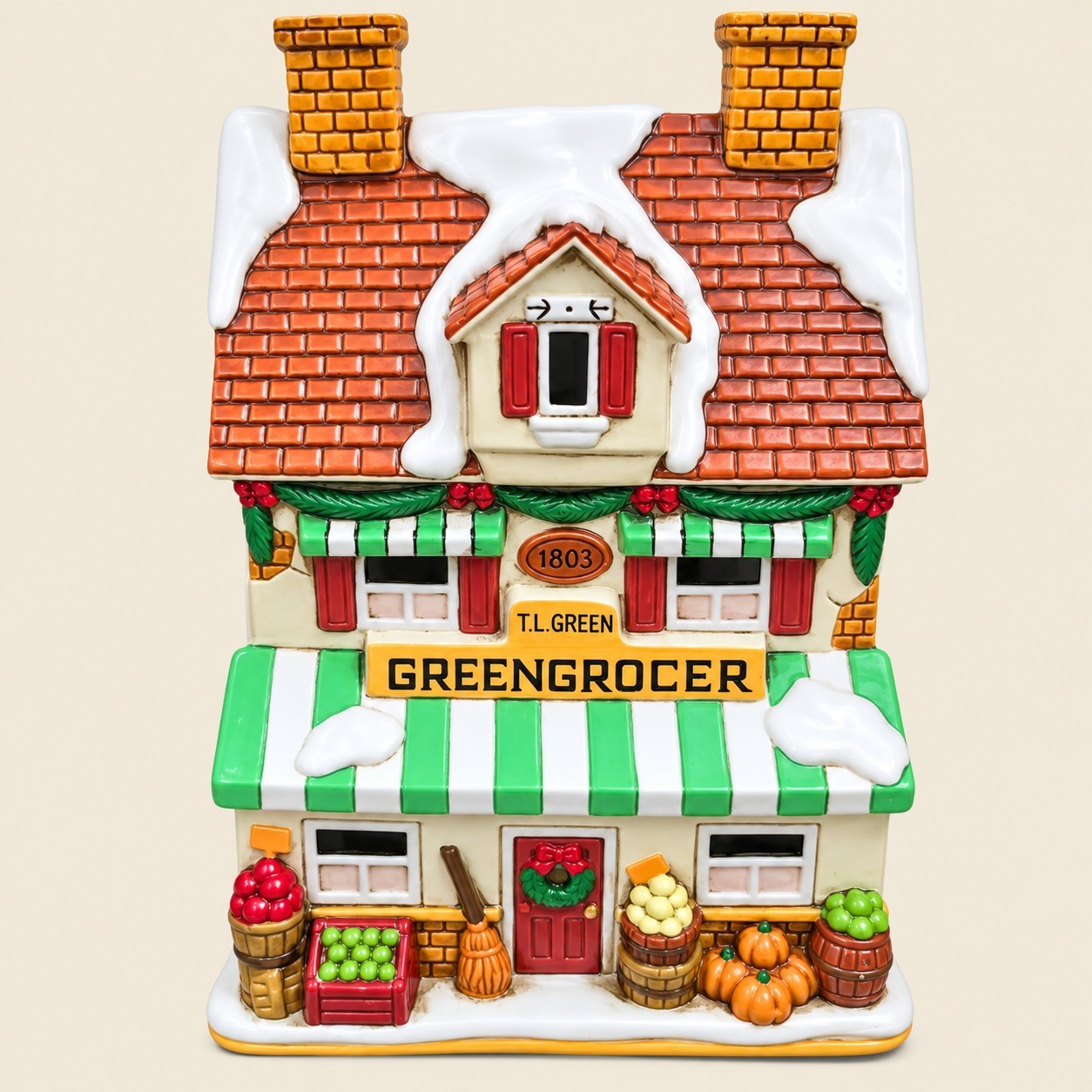 Vintage 1992 Lefton Colonial Village Greengrocer #00725 Lighted Christmas House