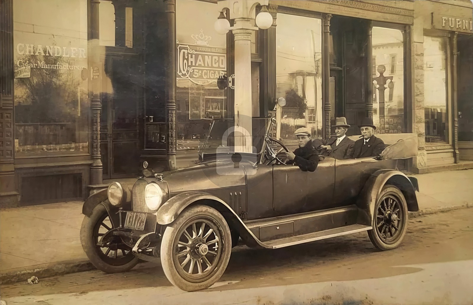 Sycamore IL Illinois Chandler Cigar Co., Dodge Auto 1915 RPPC Postcard COPY