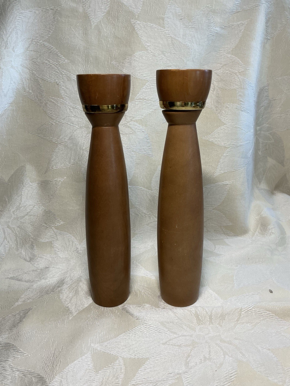 Vintage MCM Wood and Brass Salt Shaker Pepper Grinder Danish Modern Japan 10.5”
