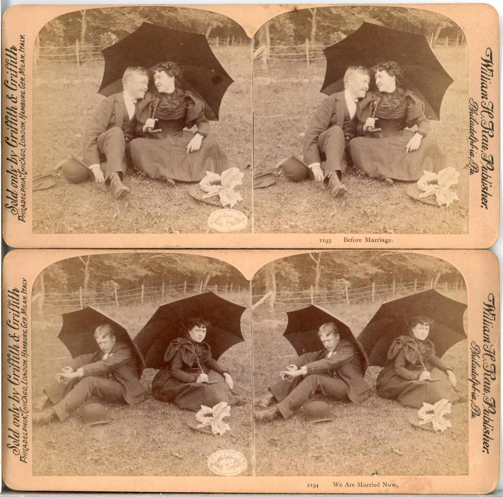 Before Marriage & After Marriage, 2 Cards--Griffith Stereoview O62