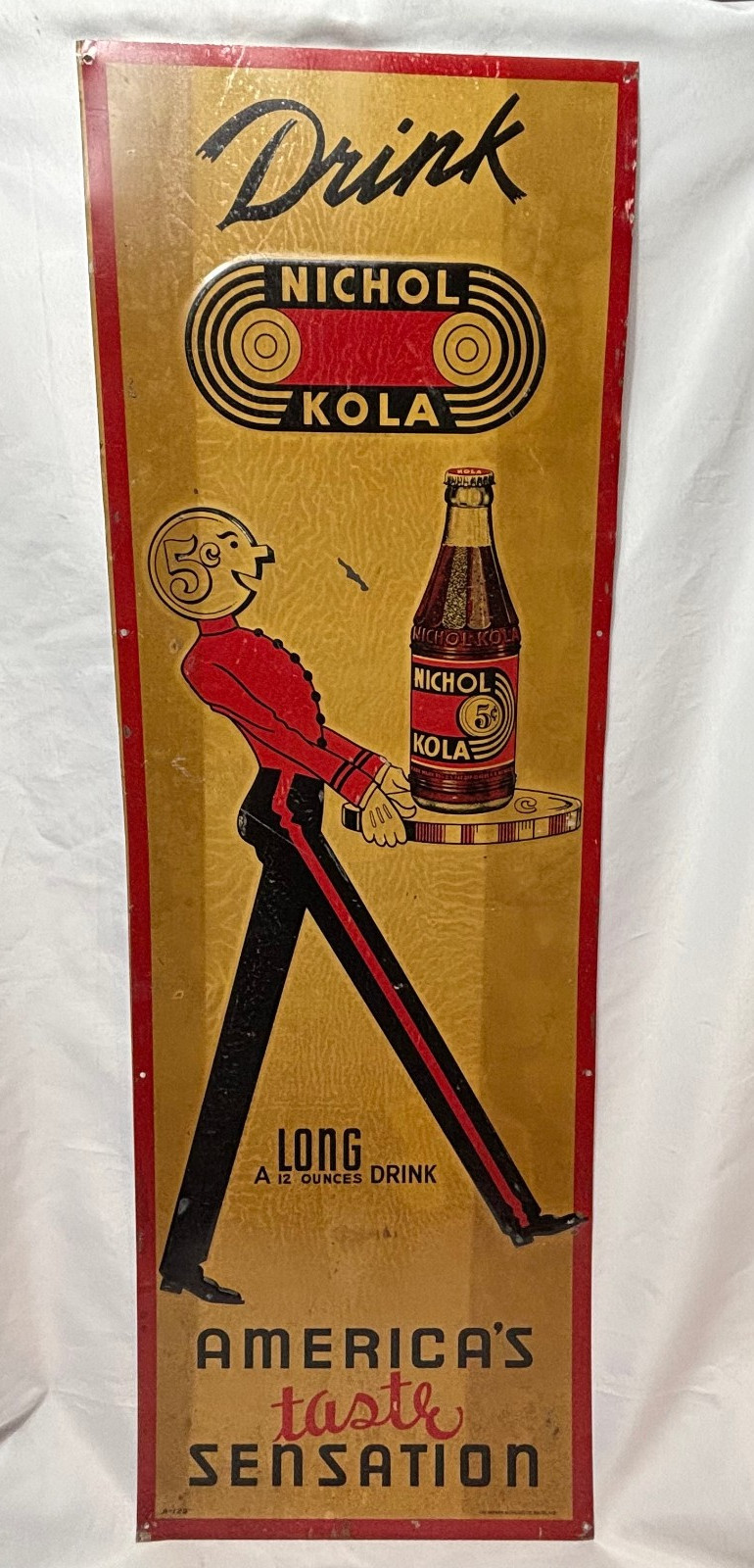 1936 Nichol Kola Tin Sign 5¢ Advertising Drink America's Taste Sensation A-129