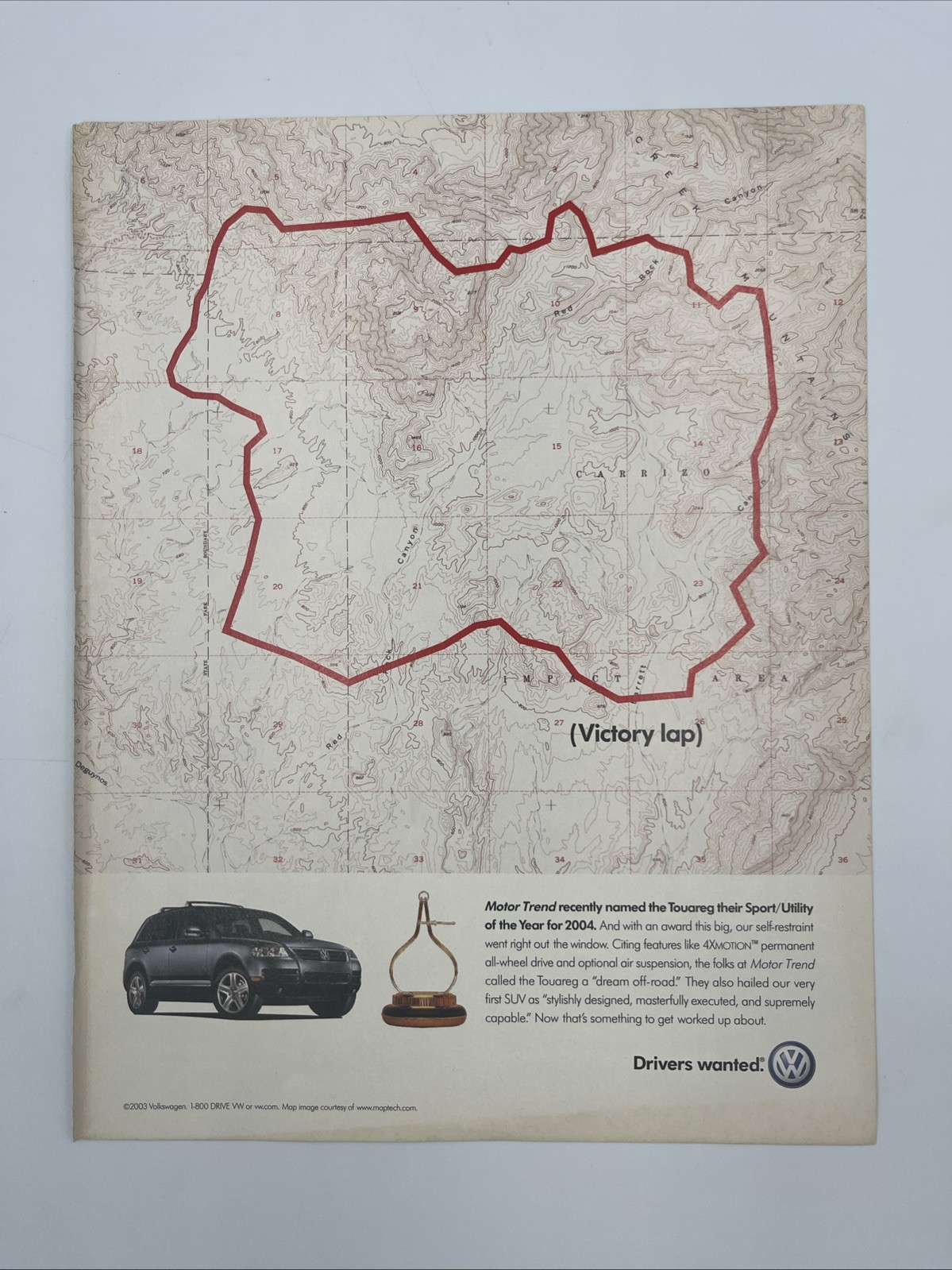 2004 Magazine Print 2 Page Ad Advertisement Volkswagen Touareg SUV VW Vintage