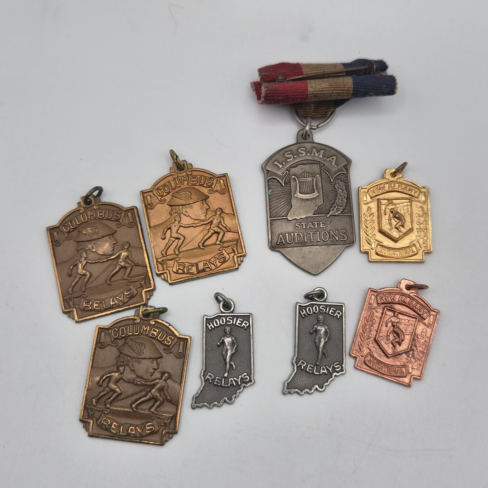 Vintage 60s 70s High School Medals Awards Pin Lot Columbus Hoosier Relay Sports 
