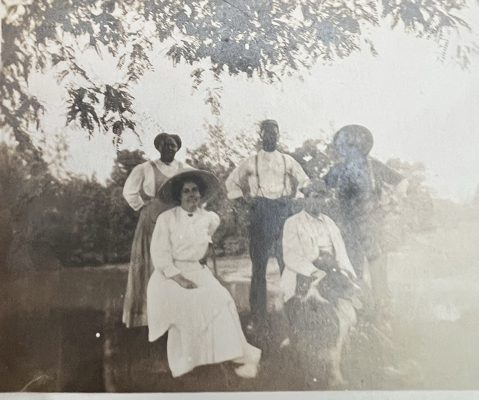 Vintage 1900s African American And White Family With Dog - Group Photo RPPC