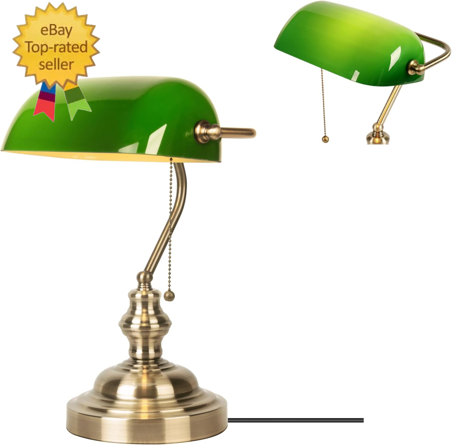 Green Glass Bankers Desk Lamp,Green Bankers Lamp with Brass Finish Base, Traditi