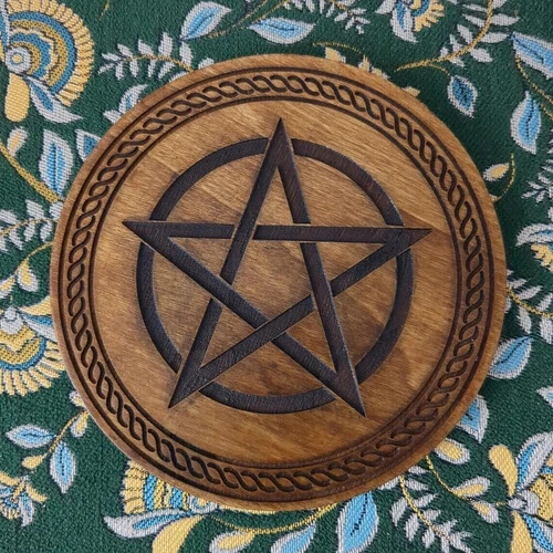 Pentagram Engraved Wooden Altar Plate Choice of Sizes Symbol of Protection