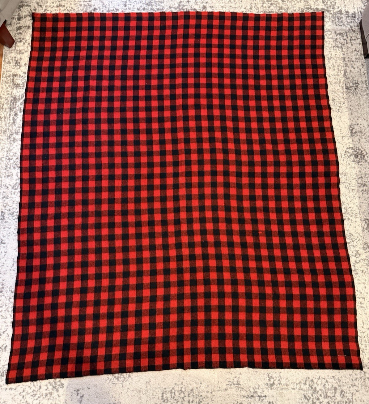 Vintage 1940s Kenwood ROUNDUP Wool Blanket Red Black Buffalo Plaid 70x82