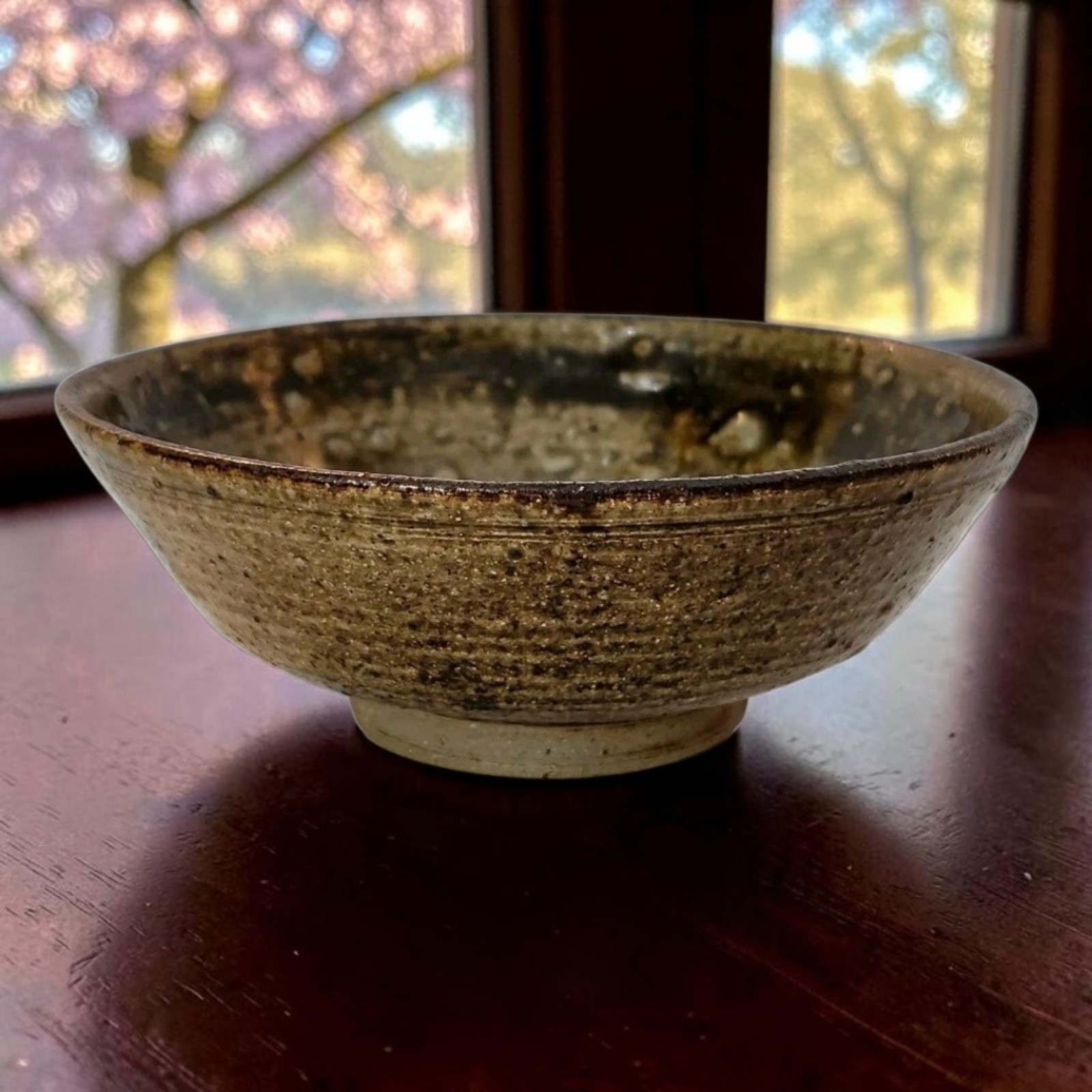 Vtg Rice/Matcha Bowl Green Brown Signed Art Pottery Shigaraki Ware Style 2.5\
