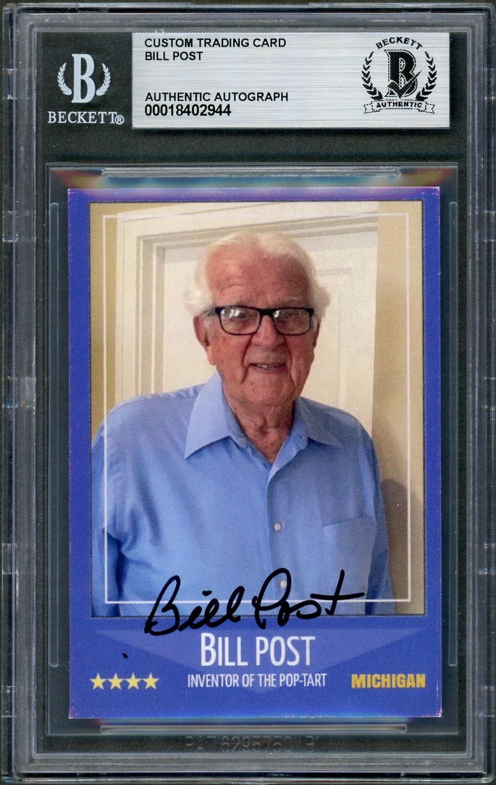Bill Post SIGNED Custom Card Invented Pop-Tarts Kellogg's Dec. Auto Beckett BAS