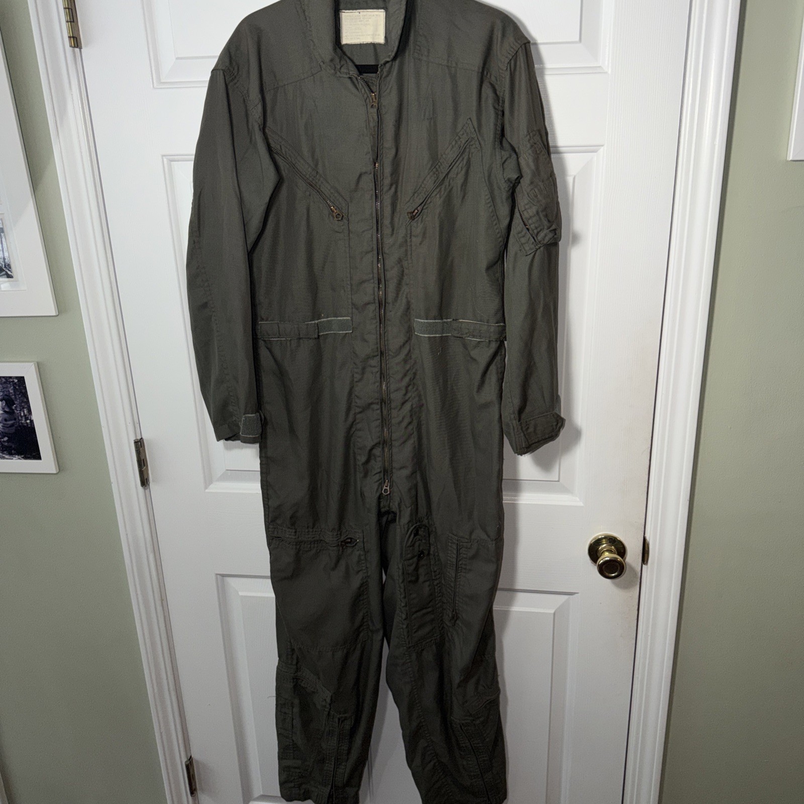 Vintage US Military CWU-27/P Flight Suit Nomex Pilot Coveralls Sage Green 40R