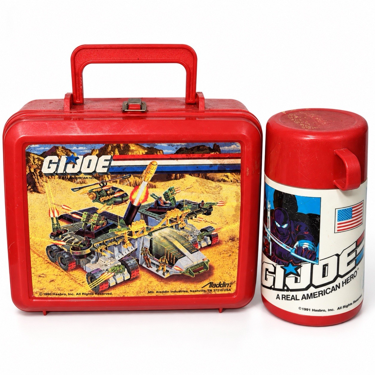 Vintage 1990 GI Joe Aladdin Red Plastic Lunchbox & Thermos Hasbro
