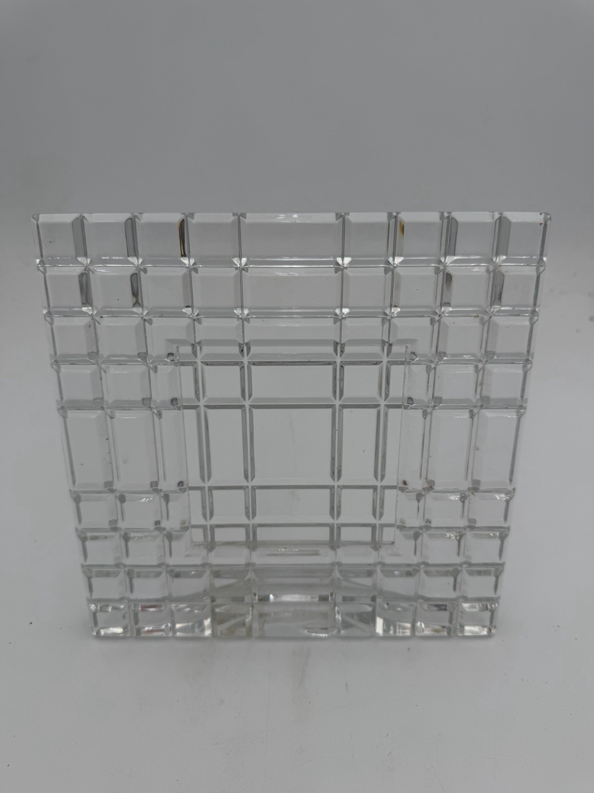 Heavy Cube Cut Crystal Picture Frame 8x8 Self-Standing Vintage Block Glass