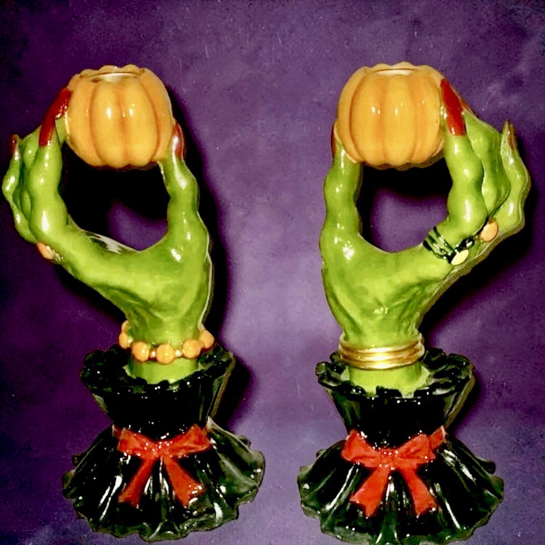 Broomstick Blvd Witch’s Hands Halloween Candle Holders NEW IN ORIGINAL BOX